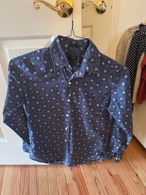 Club Monaco Navy Blue Floral-Print Casual Button-Down Shirt